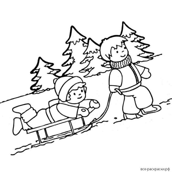 Санки раскраска