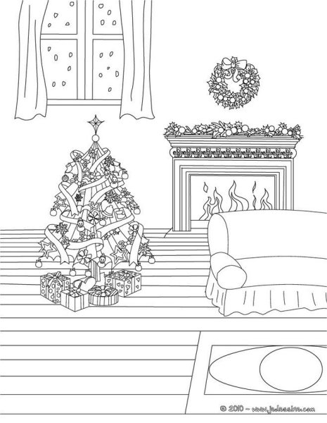 Новогодняя комната раскраска