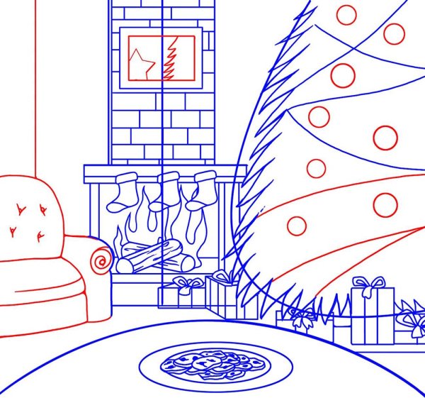 Новогодняя комната рисунок карандашом