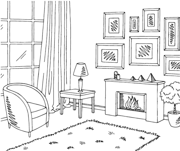 Раскраска гостиная комната