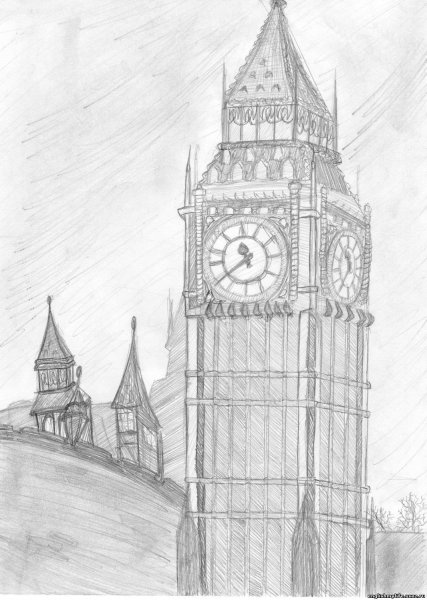 Биг Бен Лондона нарисовать карандашом