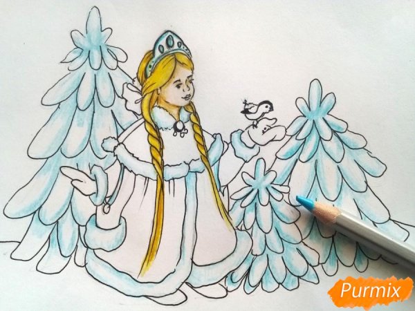 Снегурочка с елочнокй рисунок