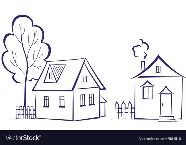 Деревенский домик контур