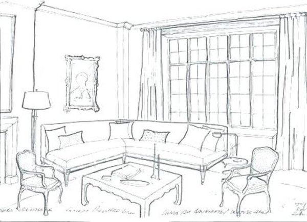 Эскиз интерьера литературной гостиной