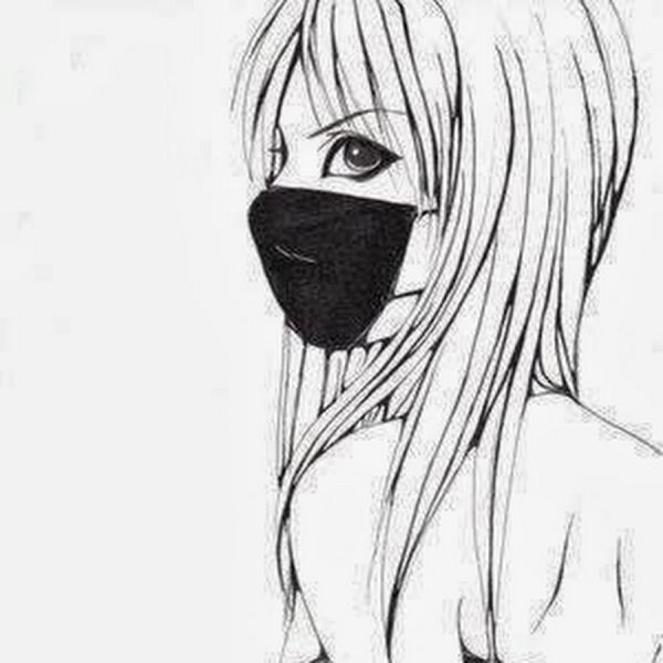 Девушка в маске рисунок карандашом