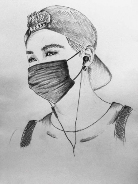 Парень в маске карандашом