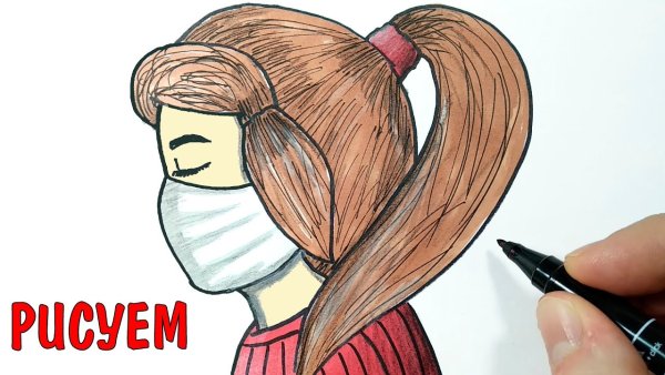 Девочка в маске рисунок легкий