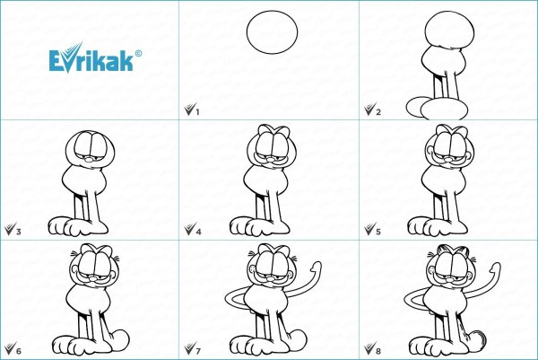 Гарфилд поэтапное рисование