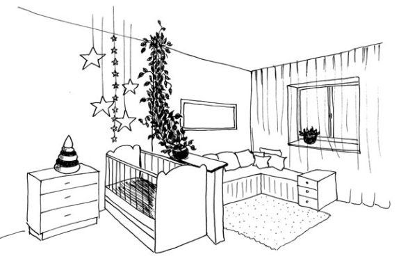 Эскиз интерьера детской комнаты