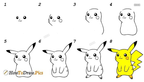 Рисунки для срисовки лёгкие Пикачу