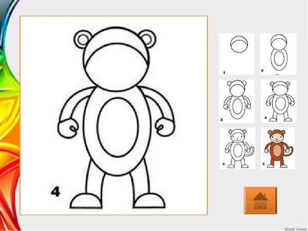 Рисование обезьяны поэтапно для детей