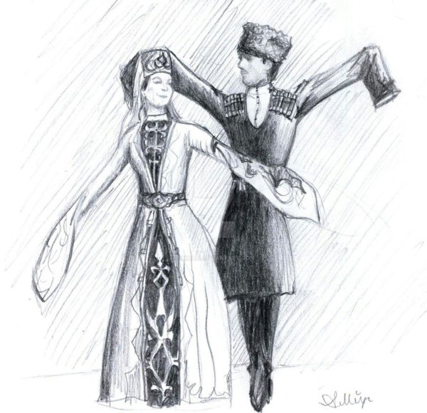 Национальный костюм Черкесов нарисовать