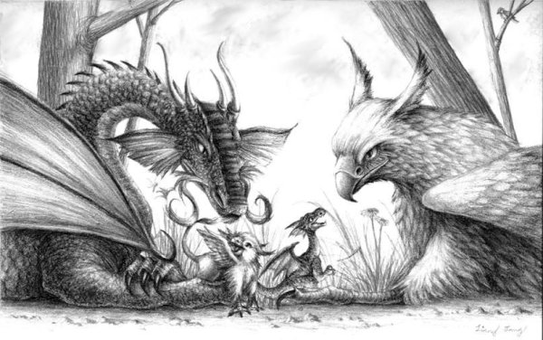 Дракон простым карандашом