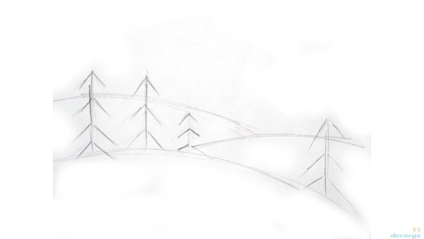 Зимний пейзаж рисунок карандашом