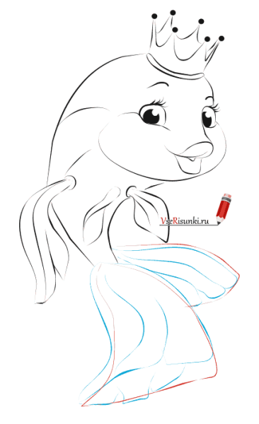 Нарисовать золотую рыбку карандашом