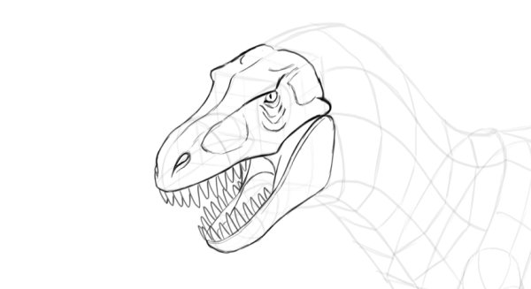 Голова динозавра карандашом
