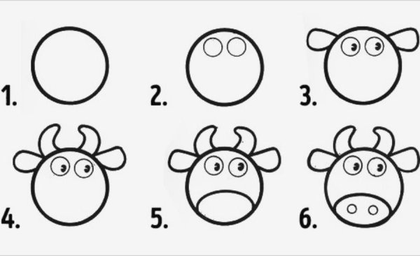 Схемы рисования коровы для детей простые