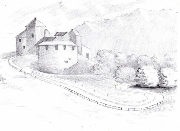 Пейзаж рисунок карандашом