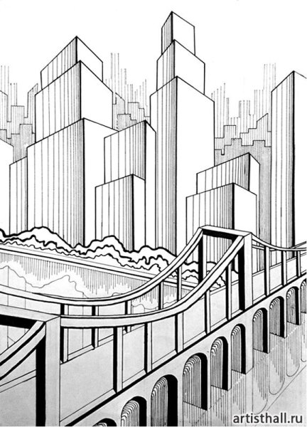 Современный город карандашом