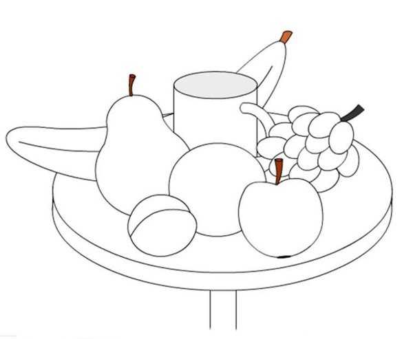Раскраска натюрморт с фруктами на столе
