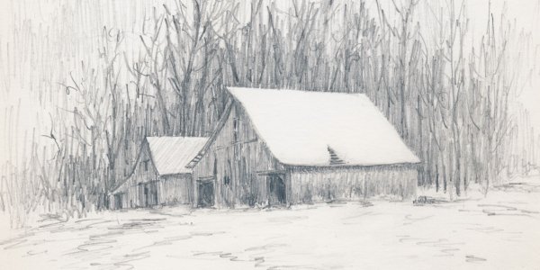 Пейзаж зимы карандашом