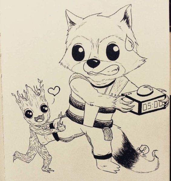 Енот ракета карандашом