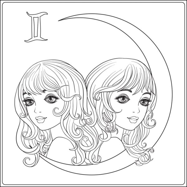 Раскраска Близнецы знак зодиака