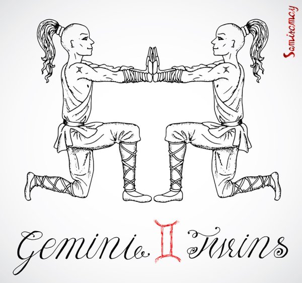 Знак Близнецы карандашом