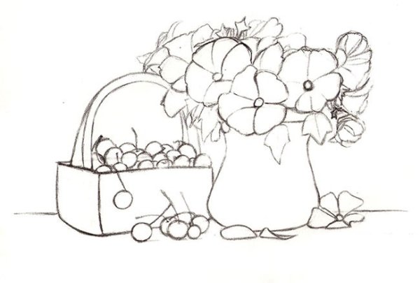 Ваза с цветами рисунок легкий