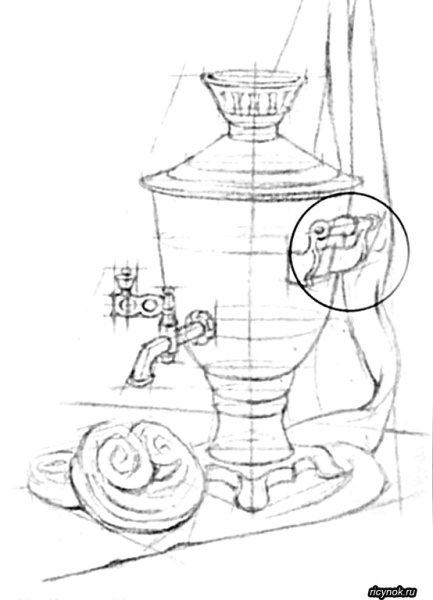 Линейно-конструктивный рисунок самовара