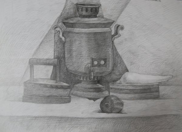 Натюрморт с самоваром карандашом