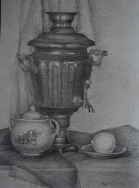 Тульский самовар. Рисование с натуры "натюрморт с самоваром"