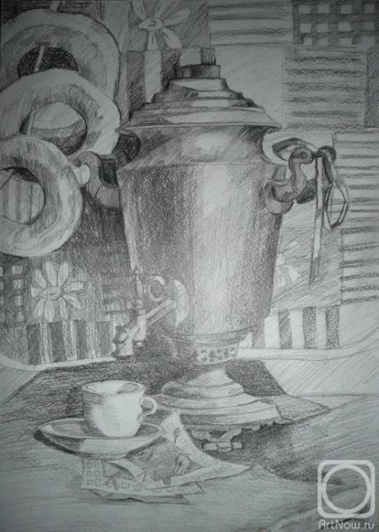 Натюрморт чаепитие карандашом