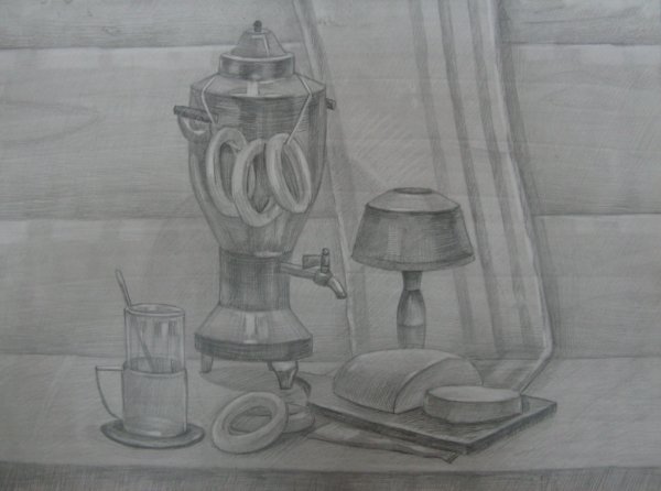 Натюрморт с самоваром карандашом