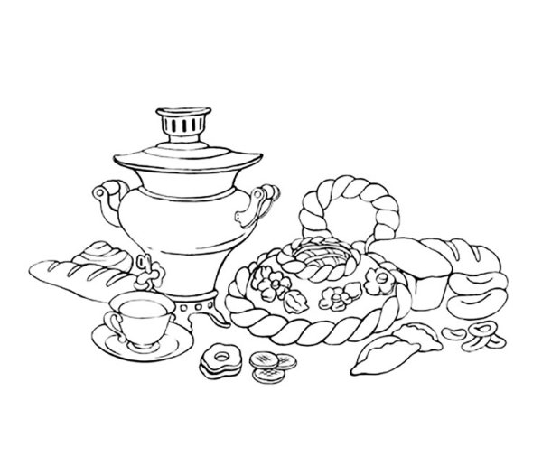 Чаепитие раскраска для детей
