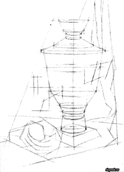 Линейно-конструктивный рисунок самовара