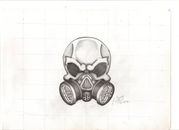 Рисунки карандашом череп в противогазе