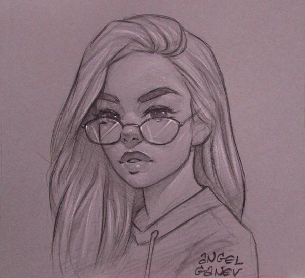 Девушка в очках рисунок карандашом