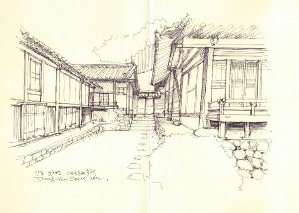 Скетч карандашом Сеул