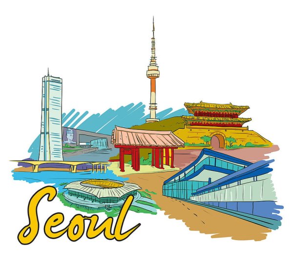 Достопримечательности Кореи вектор