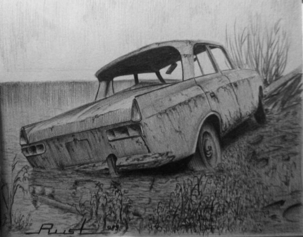 Ржавые машины карандашом