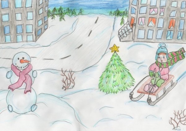 Зимние забавы рисунок легкий