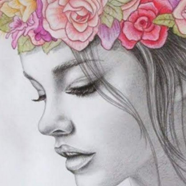 Девушка с цветами карандашом