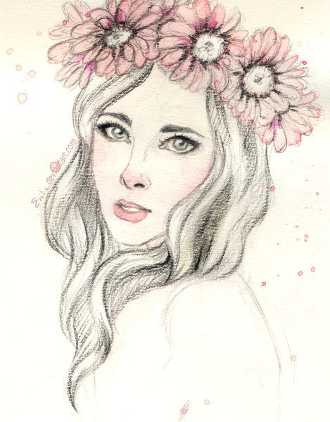 Девушка с цветами для срисовки