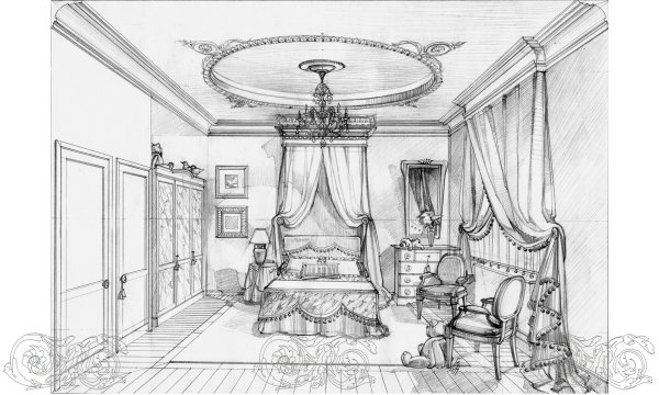 Эскиз комнаты в стиле классицизм