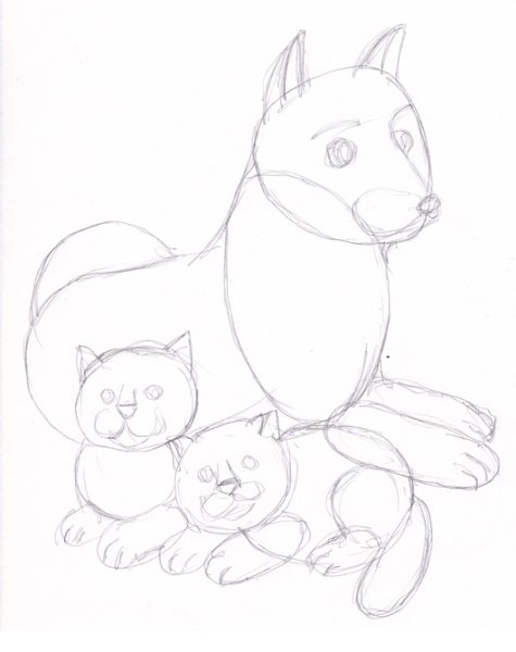 Поэтапное рисование кошки и собаки