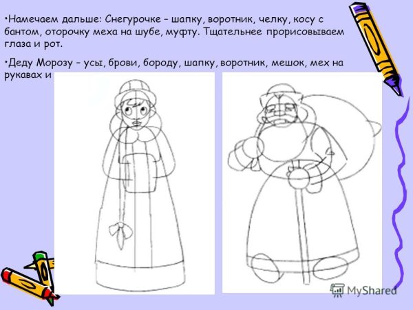 Поэтапное рисование Деда Мороза и Снегурочки