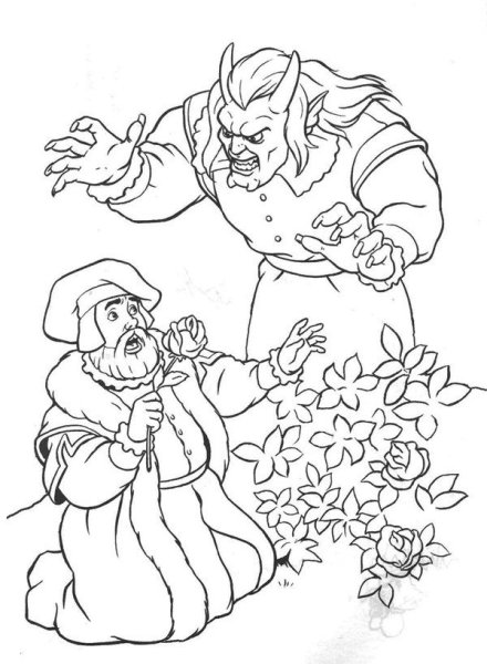 Иллюстрация к сказке Аленький цветочек раскраска