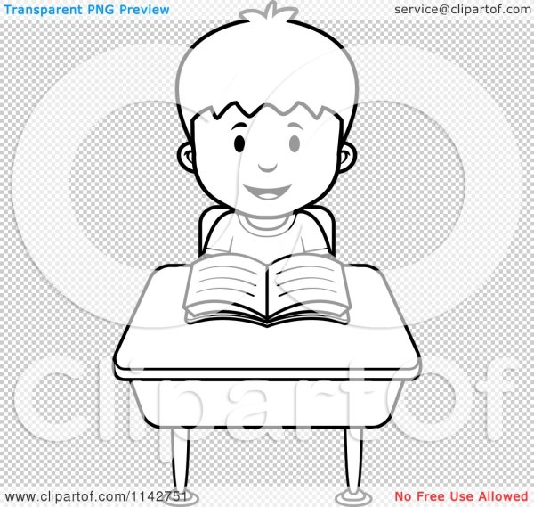 Мальчик сидит за партой рисунок карандашом