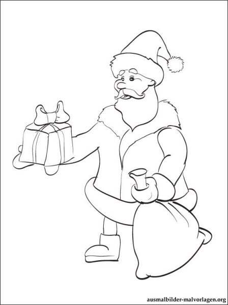 Дед Мороз с подарками рисунок карандашом